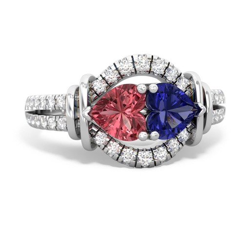 Pink Tourmaline Genuine Pink Tourmaline with Lab Created Sapphire Art-Deco Keepsake ring Ring