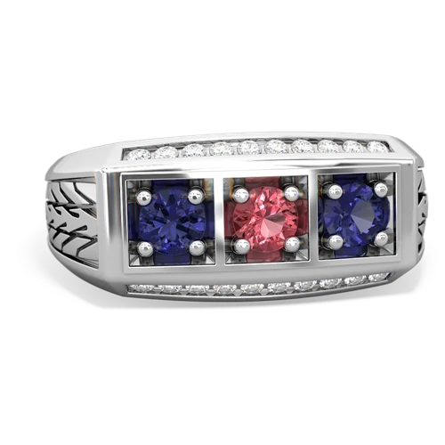 tourmaline-lab sapphire three stone ring