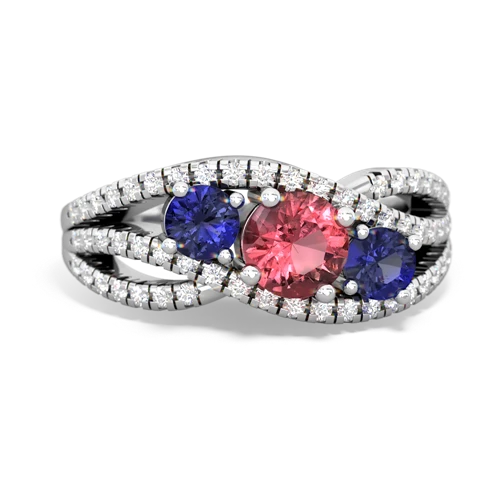 tourmaline-lab sapphire three stone pave ring