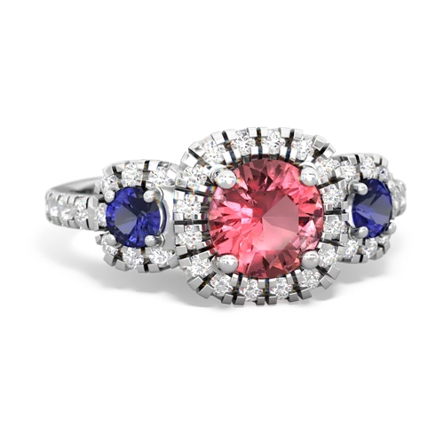 tourmaline-lab sapphire three stone regal ring