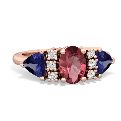 Pink Tourmaline Genuine Pink Tourmaline with Lab Created Sapphire and  Antique Style Three Stone ring Ring
