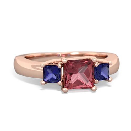 Pink Tourmaline Genuine Pink Tourmaline with Lab Created Sapphire and Genuine Peridot Three Stone Trellis ring Ring