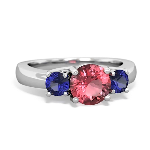 Pink Tourmaline Genuine Pink Tourmaline with Lab Created Sapphire and Genuine Peridot Three Stone Trellis ring Ring