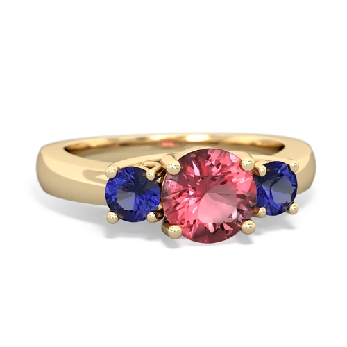 Pink Tourmaline Genuine Pink Tourmaline with Lab Created Sapphire and  Three Stone Trellis ring Ring