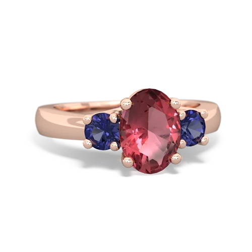 Pink Tourmaline Genuine Pink Tourmaline with Lab Created Sapphire Three Stone Trellis ring Ring