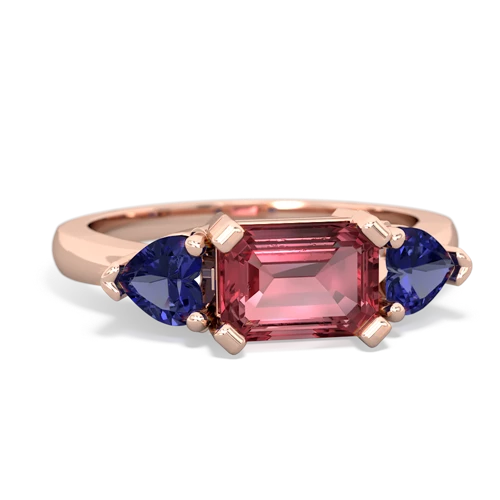 Pink Tourmaline Genuine Pink Tourmaline with Lab Created Sapphire and  Three Stone ring Ring
