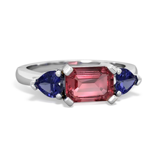 Pink Tourmaline Genuine Pink Tourmaline with Lab Created Sapphire and Genuine Peridot Three Stone ring Ring