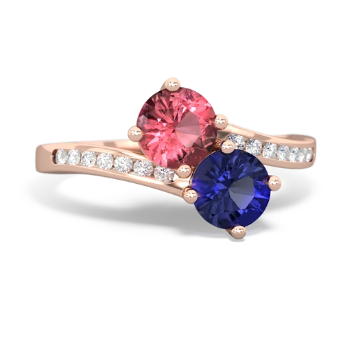 tourmaline-lab sapphire two stone channel ring
