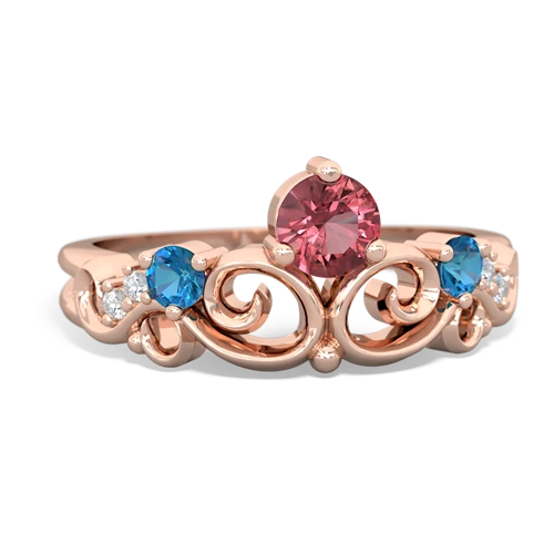 Pink Tourmaline Genuine Pink Tourmaline with Genuine London Blue Topaz and Genuine London Blue Topaz Crown Keepsake ring Ring