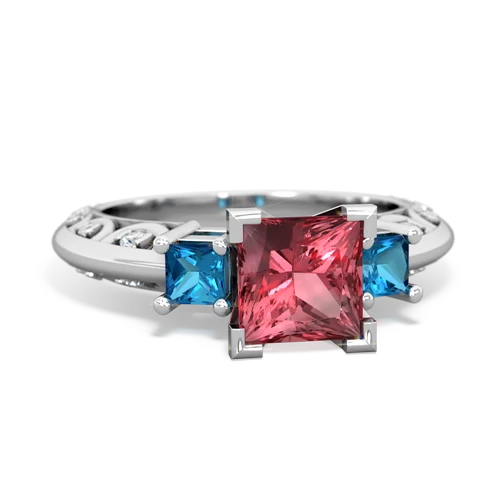 Pink Tourmaline Genuine Pink Tourmaline with Genuine London Blue Topaz and Genuine Pink Tourmaline Art Deco ring Ring