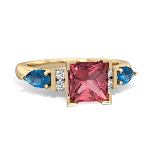 Pink Tourmaline Genuine Pink Tourmaline with Genuine London Blue Topaz and Genuine Opal Engagement ring Ring