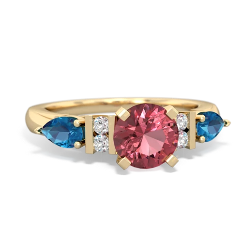 Pink Tourmaline Genuine Pink Tourmaline with Genuine London Blue Topaz and Genuine Peridot Engagement ring Ring