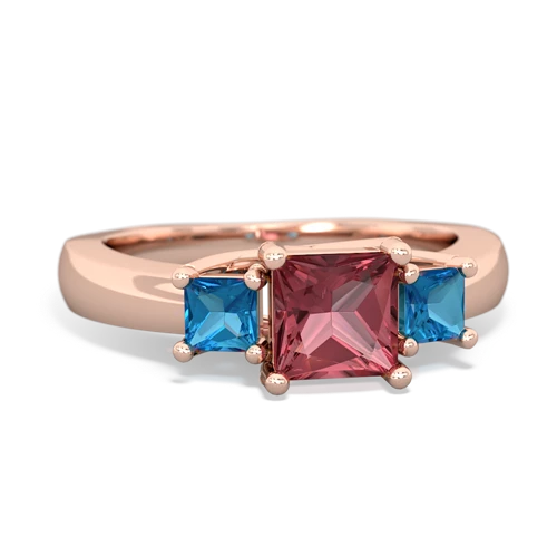 Pink Tourmaline Genuine Pink Tourmaline with Genuine London Blue Topaz and Genuine Pink Tourmaline Three Stone Trellis ring Ring