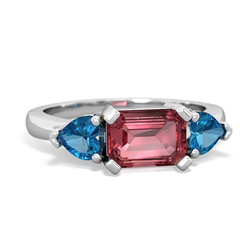 Pink Tourmaline Genuine Pink Tourmaline with Genuine London Blue Topaz and Genuine Opal Three Stone ring Ring