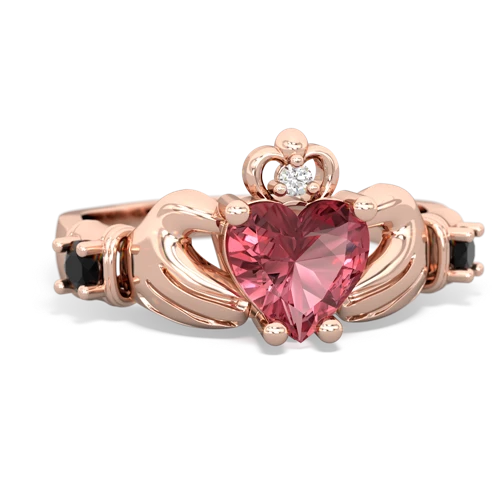 Pink Tourmaline Genuine Pink Tourmaline with Genuine Black Onyx and Lab Created Sapphire Claddagh ring Ring