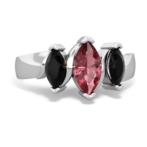 Pink Tourmaline Genuine Pink Tourmaline with Genuine Black Onyx and Lab Created Emerald Three Peeks ring Ring