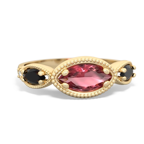 Pink Tourmaline Genuine Pink Tourmaline with Genuine Black Onyx and Lab Created Sapphire Antique Style Keepsake ring Ring