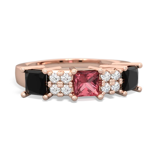 Pink Tourmaline Genuine Pink Tourmaline with Genuine Black Onyx and Genuine London Blue Topaz Three Stone ring Ring