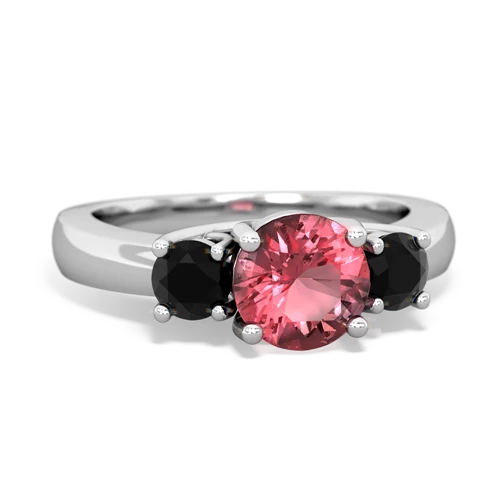 Pink Tourmaline Genuine Pink Tourmaline with Genuine Black Onyx and Genuine Citrine Three Stone Trellis ring Ring