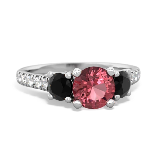 Pink Tourmaline Genuine Pink Tourmaline with Genuine Black Onyx and Genuine Pink Tourmaline Pave Trellis ring Ring