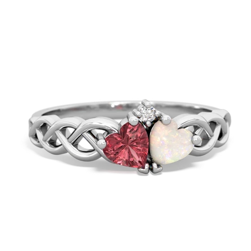 Pink Tourmaline Genuine Pink Tourmaline with Genuine Opal Heart to Heart Braid ring Ring
