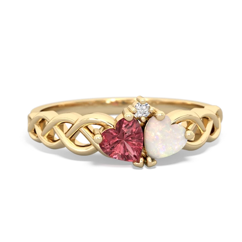 Pink Tourmaline Genuine Pink Tourmaline with Genuine Opal Heart to Heart Braid ring Ring