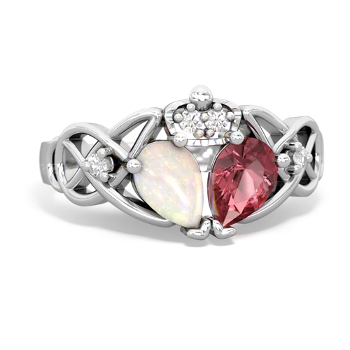 Pink Tourmaline Genuine Pink Tourmaline with Genuine Opal Two Stone Claddagh ring Ring