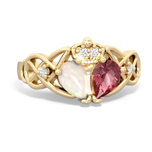 Pink Tourmaline Genuine Pink Tourmaline with Genuine Opal Two Stone Claddagh ring Ring