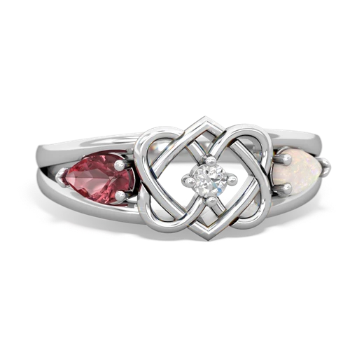 Pink Tourmaline Genuine Pink Tourmaline with Genuine Opal Hearts Intertwined ring Ring