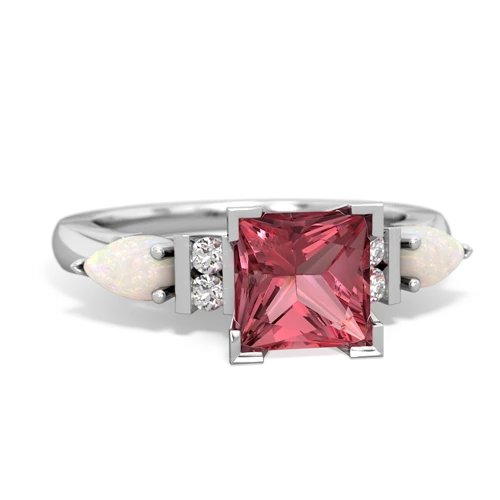 Pink Tourmaline Genuine Pink Tourmaline with Genuine Opal and Lab Created Emerald Engagement ring Ring