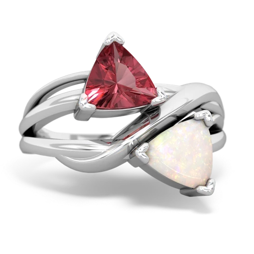 Pink Tourmaline Genuine Pink Tourmaline with Genuine Opal Split Band Swirl ring Ring