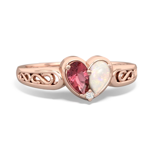 Pink Tourmaline Genuine Pink Tourmaline with Genuine Opal filligree Heart ring Ring
