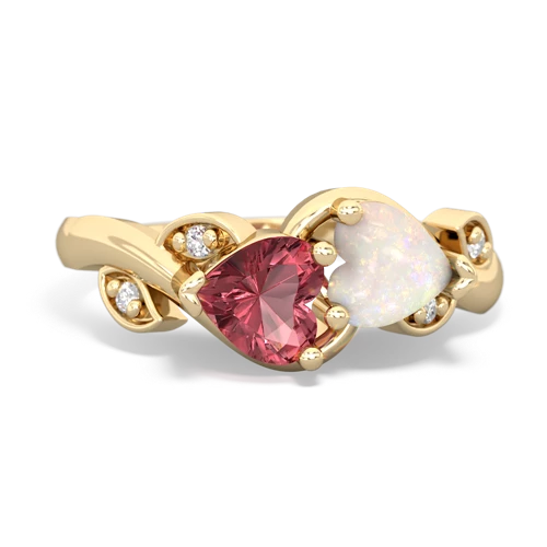 Pink Tourmaline Genuine Pink Tourmaline with Genuine Opal Floral Elegance ring Ring