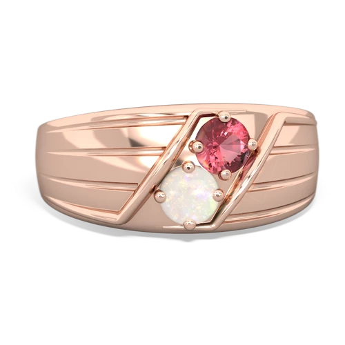 Pink Tourmaline Genuine Pink Tourmaline with Genuine Opal Art Deco Men's ring Ring