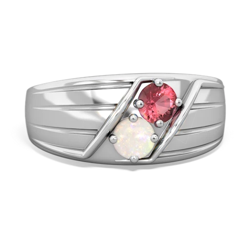 Pink Tourmaline Genuine Pink Tourmaline with Genuine Opal Art Deco Men's ring Ring
