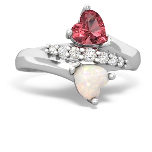 Pink Tourmaline Genuine Pink Tourmaline with Genuine Opal Heart to Heart Bypass ring Ring