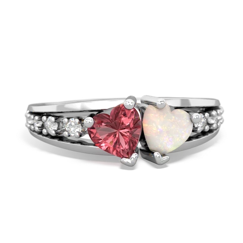 Pink Tourmaline Genuine Pink Tourmaline with Genuine Opal Heart to Heart ring Ring