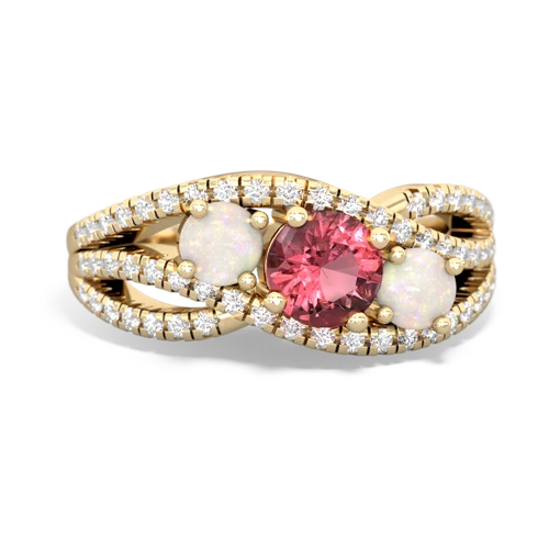 tourmaline-opal three stone pave ring