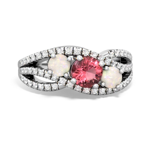 tourmaline-opal three stone pave ring