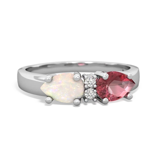 Pink Tourmaline Genuine Pink Tourmaline with Genuine Opal Pear Bowtie ring Ring