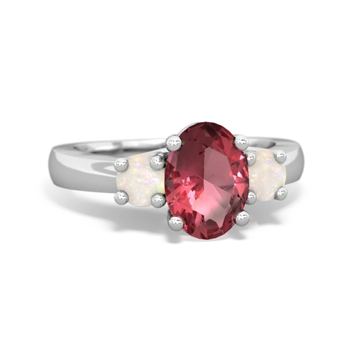 Pink Tourmaline Genuine Pink Tourmaline with Genuine Opal Three Stone Trellis ring Ring