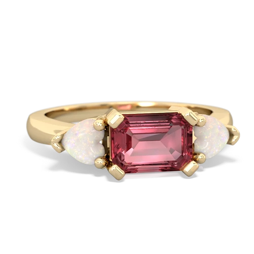 Pink Tourmaline Genuine Pink Tourmaline with Genuine Opal and Lab Created Emerald Three Stone ring Ring