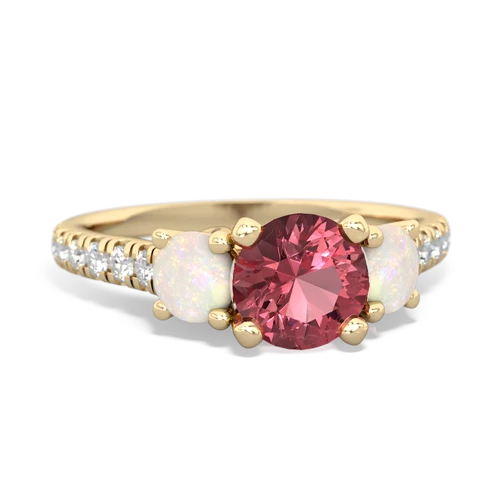 Pink Tourmaline Genuine Pink Tourmaline with Genuine Opal and Lab Created Emerald Pave Trellis ring Ring