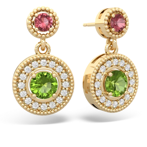 Pink Tourmaline Genuine Pink Tourmaline with Genuine Peridot Halo Dangle earrings Earrings
