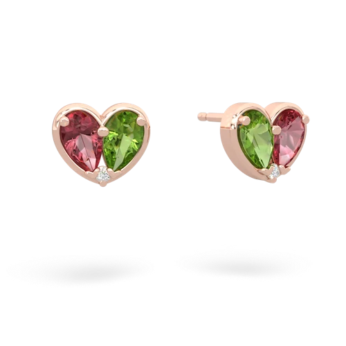 tourmaline-peridot one heart earrings