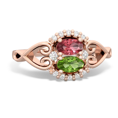 Pink Tourmaline Genuine Pink Tourmaline with Genuine Peridot Love Nest ring Ring