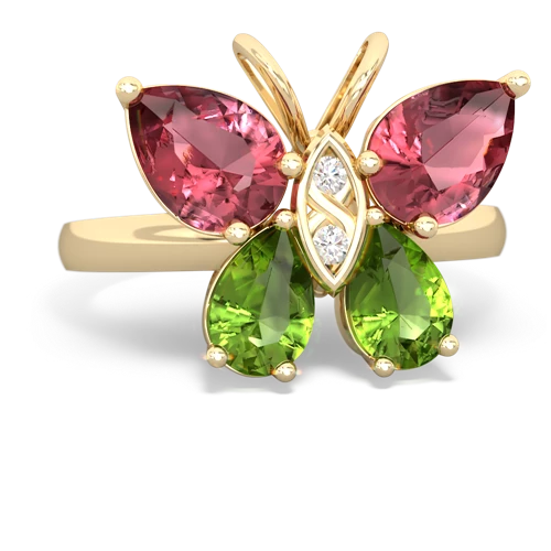 tourmaline-peridot butterfly ring