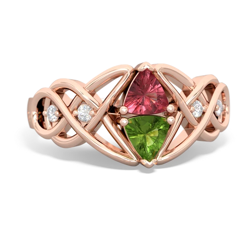 Pink Tourmaline Genuine Pink Tourmaline with Genuine Peridot Keepsake Celtic Knot ring Ring
