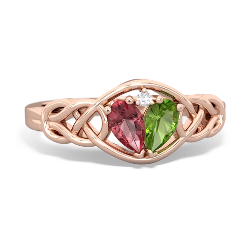 Pink Tourmaline Genuine Pink Tourmaline with Genuine Peridot Celtic Love Knot ring Ring