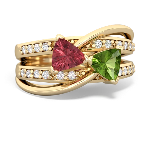 Pink Tourmaline Genuine Pink Tourmaline with Genuine Peridot Bowtie ring Ring